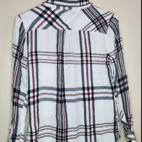 RAILS Plaid Button Down Top, Size Small, White Black & Burgundy - Picture 6 of 6